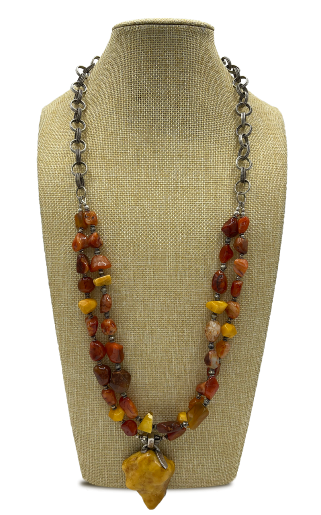 N1-5533-main Butterscotch Amber and Carnelian Pendant Necklace