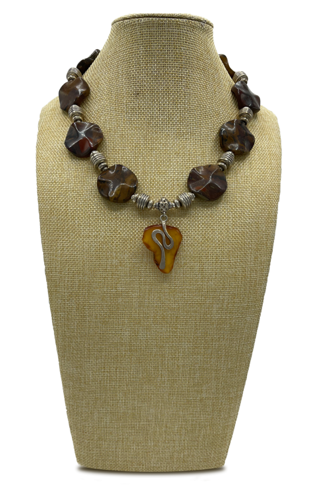 N1-5674-main Into Africa Coin Jasper and Amber Pendant Necklace