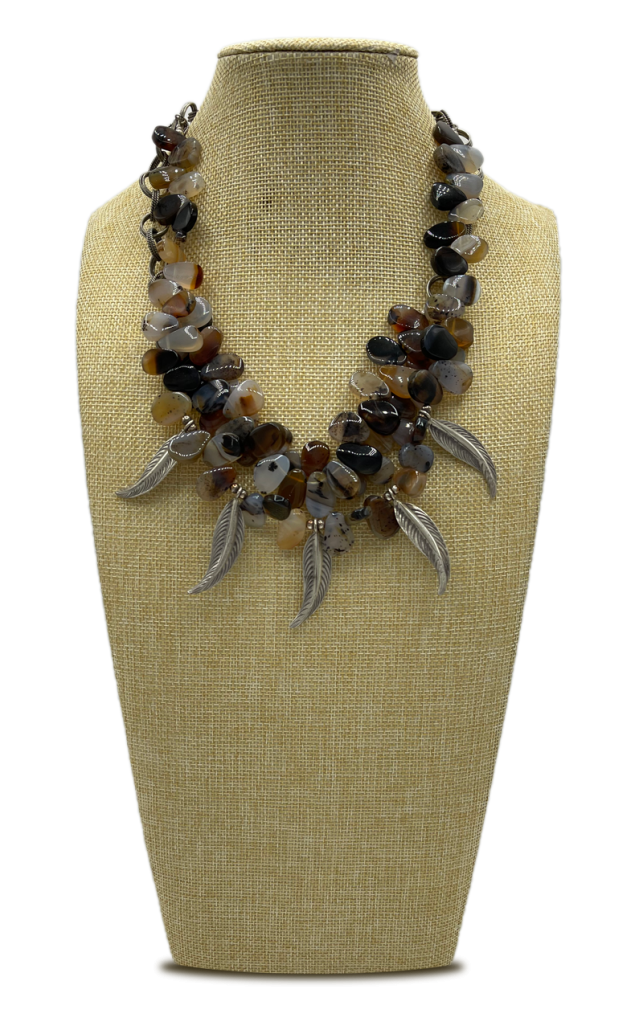 Feather Charm & Agate Layered Necklace 1 Feather Charm & Agate Layered Necklace