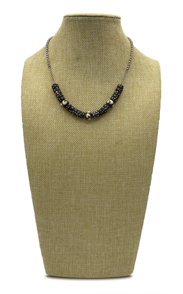 Compass Wood African Beads and Sterling Chain Necklace 1 Compass Wood African Beads and Sterling Chain Necklace