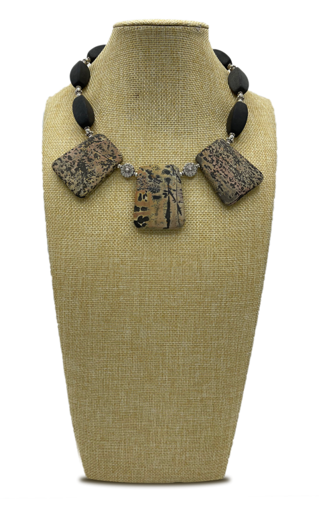 Safari Leopard Jasper & Black Stone Collar Necklace 1 Safari Leopard Jasper & Black Stone Collar Necklace
