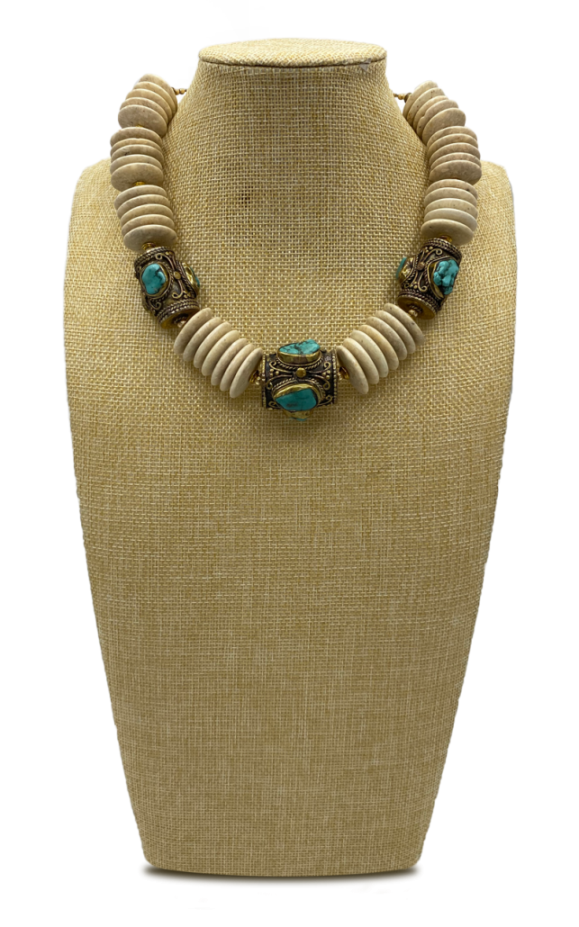 Pharaoh Fossilized Agate & Vintage Tibetan Turquoise Beads 1 Pharaoh Fossilized Agate & Vintage Tibetan Turquoise Beads