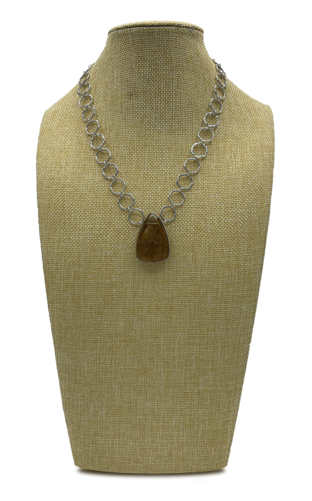Sand Sterling Silver Cable Necklace with Rutilated Quartz Pendant 1 Sand Sterling Silver Cable Necklace with Rutilated Quartz Pendant