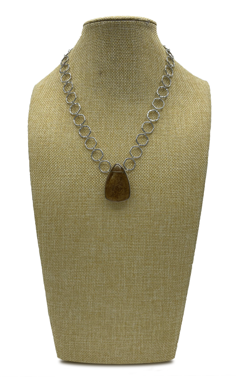 Sand Sterling Silver Cable Necklace with Rutilated Quartz Pendant
