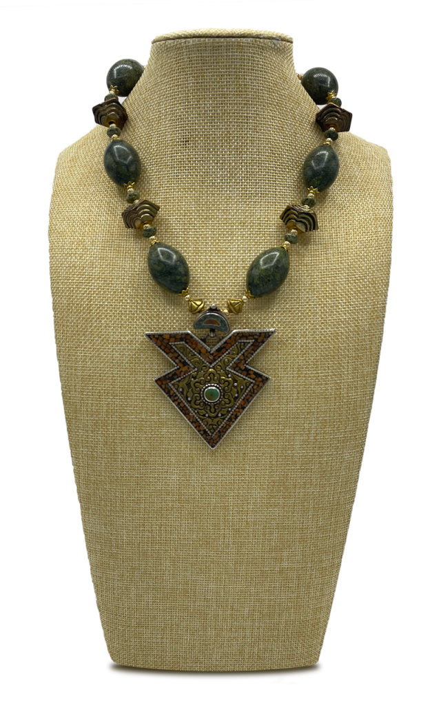 Russian Serpantine and Tibetan Vintage Pendant Necklace 1 Russian Serpantine and Tibetan Vintage Pendant Necklace