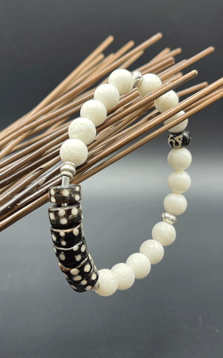 Serengeti - African beads and white coral with sterling silvver